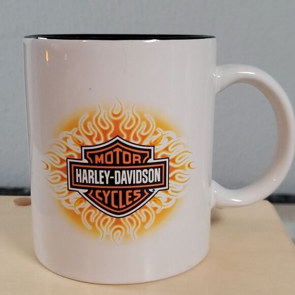 Harley-Davidson‎ Flames Bar & Shield Logo White Coffee Mug - Picture 1 of 5